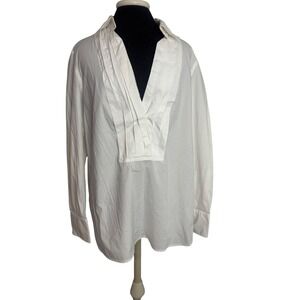 Lauren‎ Ralph Lauren White Tunic Blouse Top Pleated Front Long Sleeve XL